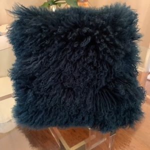 Mongolian fur pillow
 cerulean blue 16 x 16